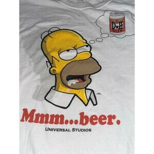 Universal Threads Homer Simpson T shirt Cotton White Large Hmm Beer Graphics Y2K